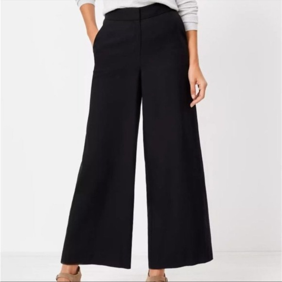 LOFT Pants - NWT Ann Taylor LOFT Pant Trouser High Waist Straight Wide Leg Trendy Black Plus